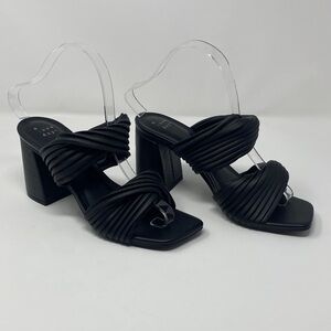 a new day Jess’s puffy pleated faux leather black mule heels size 7.5